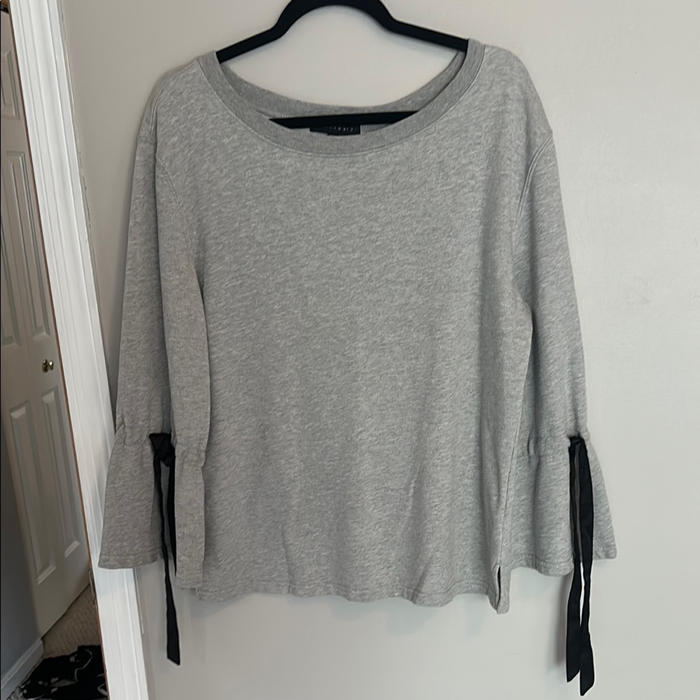 Sanctuary Gray Black Tie Front Long Sleeve Sweatshirt